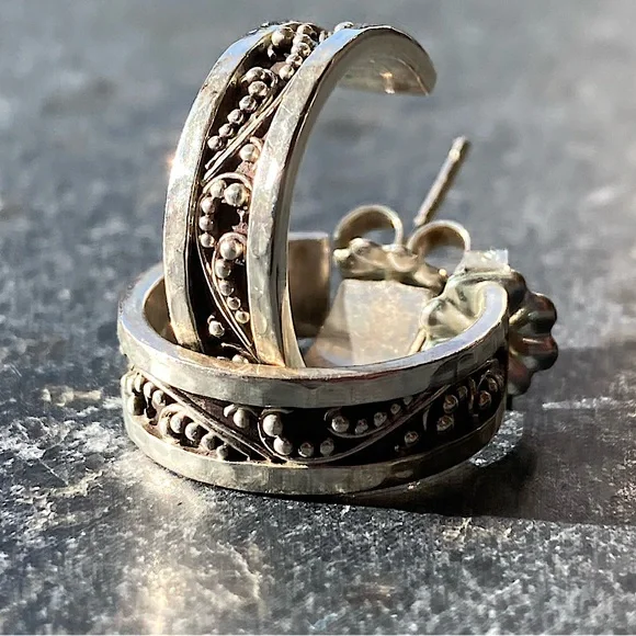 Lois Hill Jewelry Lois Hill Jewelry Sterling Silver Hammered And Granulated Style Earrings Poshmark